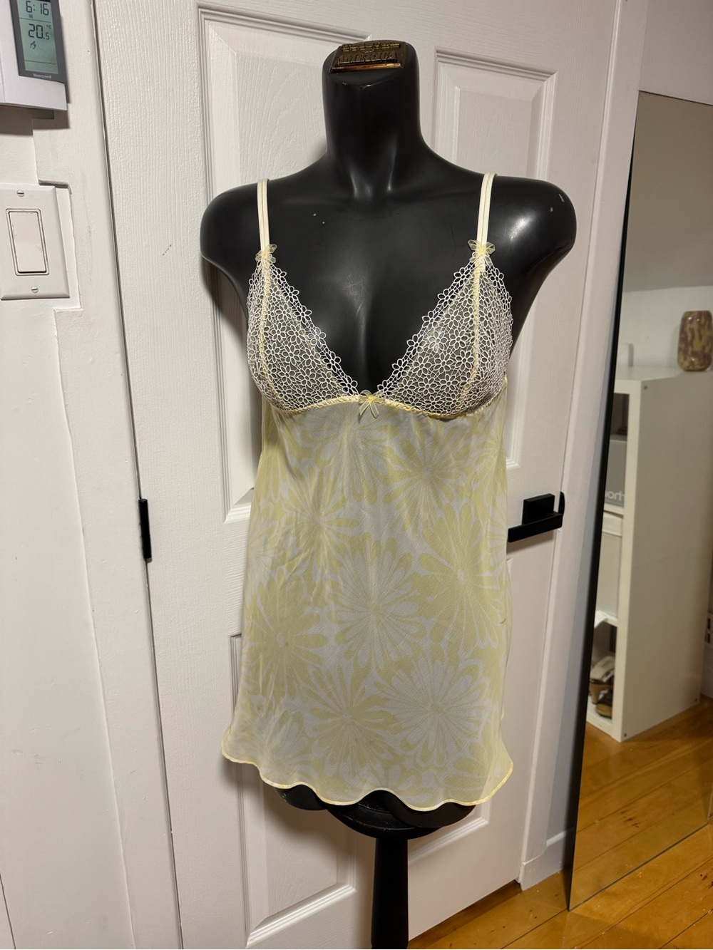 Sheer Yellow Lace-Trim Chemise Nightdress - Women Intimates & Sleepwear